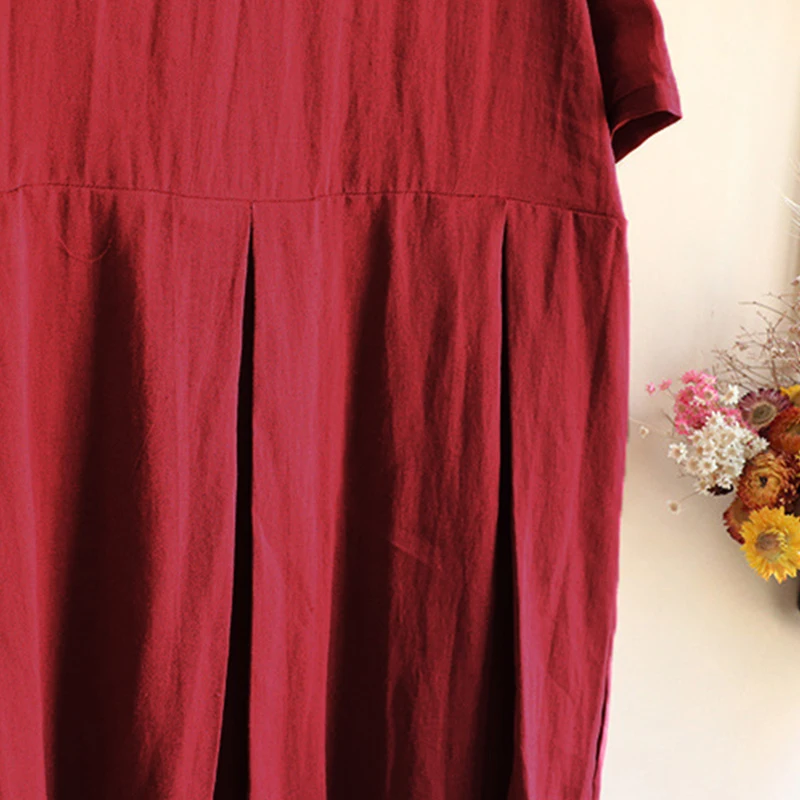 Женское летнее винтажное Повседневное платье, лето-осень, короткий рукав, сплошное свободное плиссированное платье, кафтан, длинное платье размера плюс