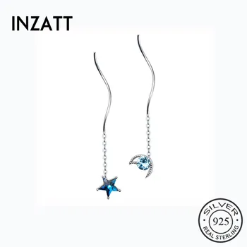 

INZATT Real 925 Sterling Silver Star Moon Blue Zircon Drop Earrings Asymmetry Short Elegant Tassel For Women Beho Fine Jewelry