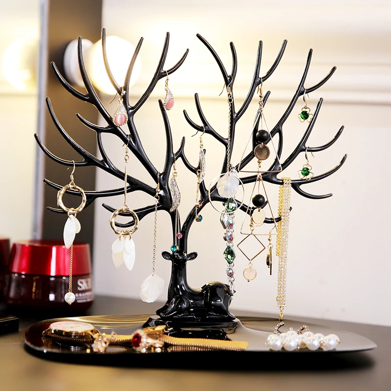 ANFEI Little Deer Earrings Necklace Ring Pendant Bracelet Jewelry Display Stand Tray Tree Storage R