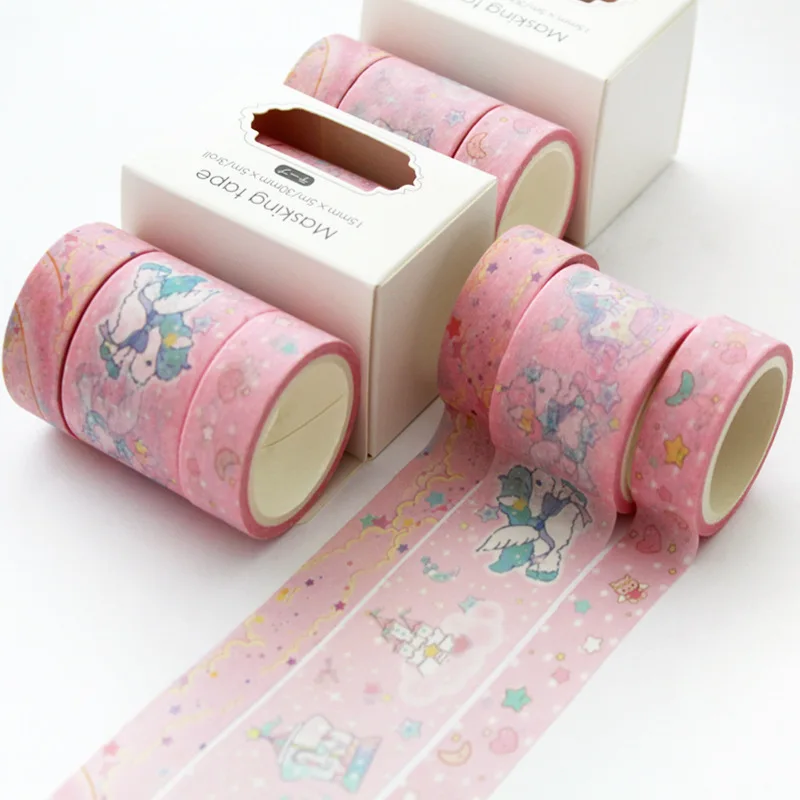 

3pcs/pack Pink Girlhood Unicorn Bullet Journal Washi Tape set Adhesive Tape DIY Scrapbooking Sticker Label Japanese Masking tape