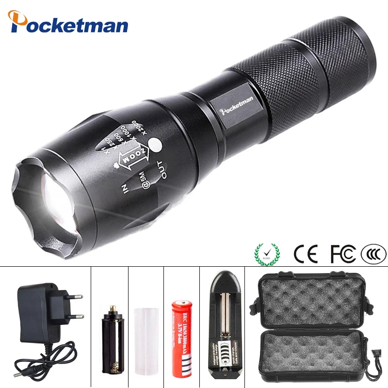 

8000 Lumens LED Tactical Flashlight XML-T6/L2 Porable Torch 5 Mode Adjustable Focus Waterproof use 18650 battery