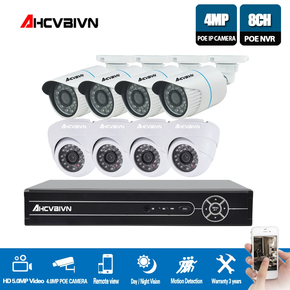 

POE Security Camera CCTV System HD H.265 5.0MP 8CH NVR 2592*1520 4MP IP Camera Indoor Outdoor Day/Night Video Surveillance Kit