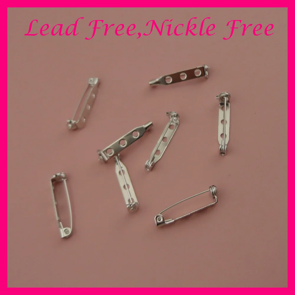 

100PCS Silver finish 2.5cm 1.0" three holes Plain Metal Pin Back with lock for brooches badge at lead free nickle free,wholesale