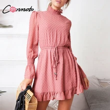 Conmoto Irritar de Manga Comprida Vestido de Chiffon Preto 2018 Queda Do Vintage de Praia Rosa Mini Vestido Elegante Vestido de Malha Vestidos Casuais