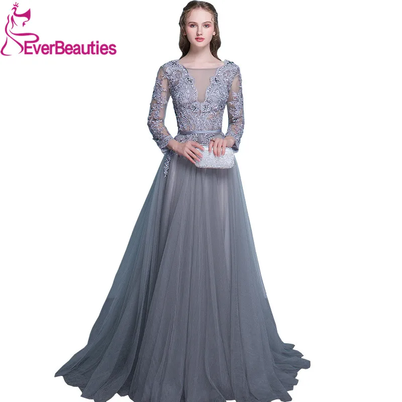 Sexy Backless Evening Dresses Long V Neck Tulle Appliques Beading Party Gowns Evening Gowns Robe De Soiree Sexy Backless Evening Dresses Long V Neck Tulle Appliques Beading Party Gowns Evening Gowns Robe De Soiree