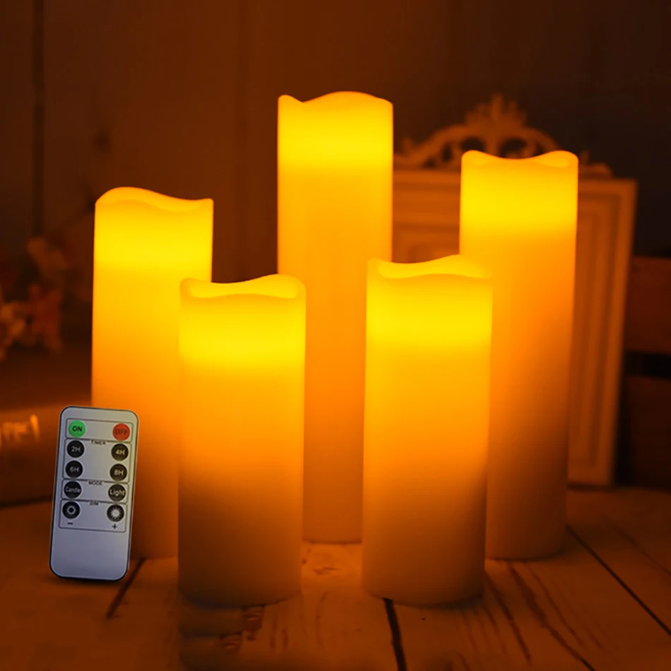 

Wireless remote led candle made by real wax, set of 5 wax candles for wedding decoration,holiday party flameless candle light