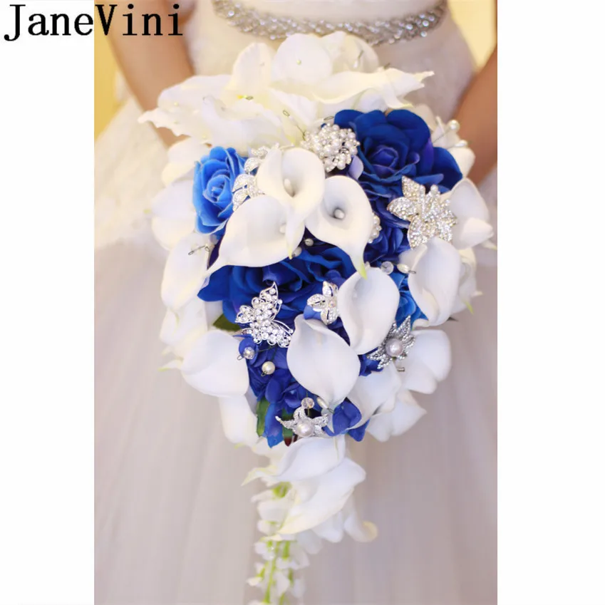 Janevini Royal Blue Artificial Bride Flowers Waterfall Wedding Bouquet With Crystal Bridal Brooch Bouquets Ramo De Peonias 2018 Janevini Royal Blue Artificial Bride Flowers Waterfall Wedding Bouquet With Crystal Bridal Brooch Bouquets Ramo De Peonias 2018