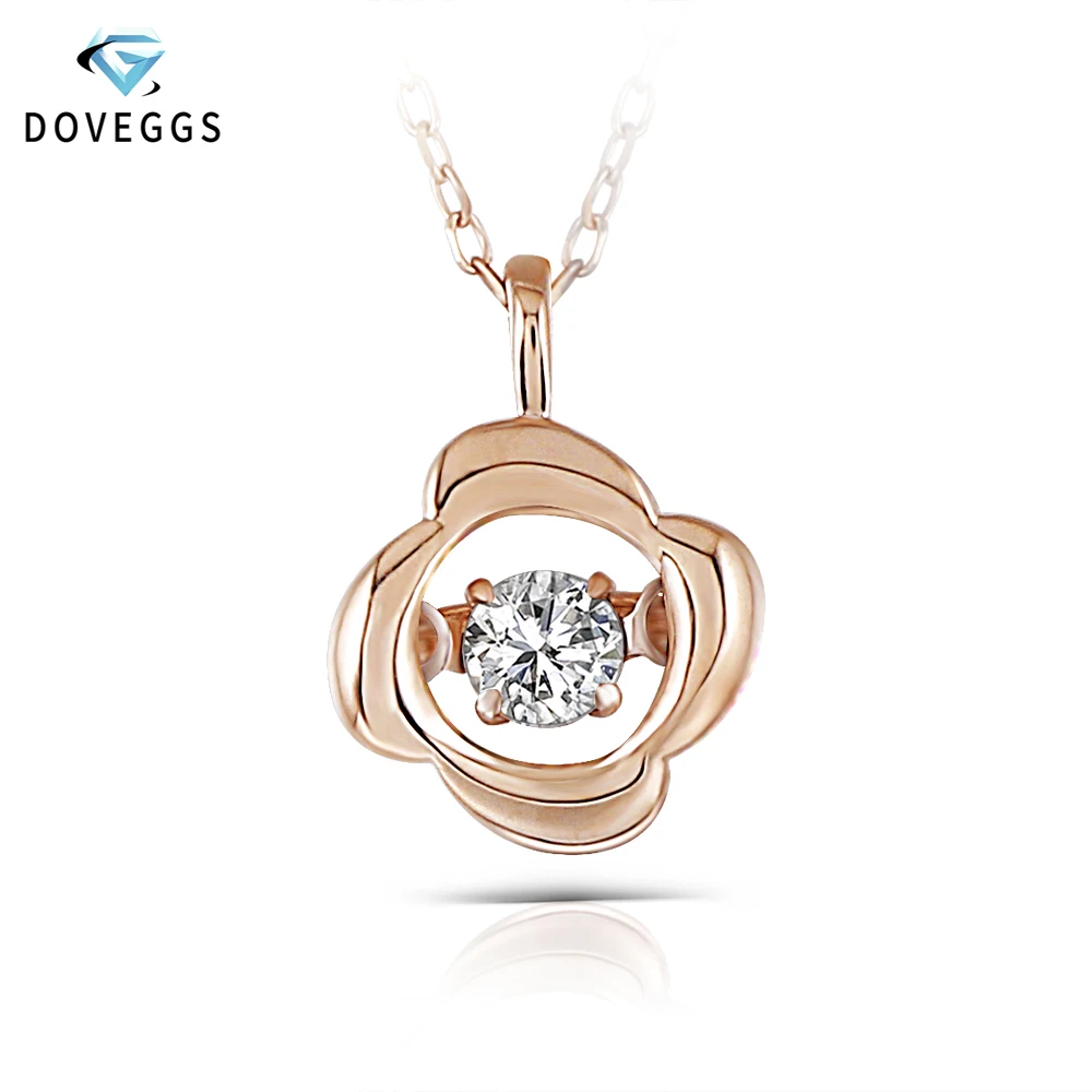 

DovEggs 10K Rose Gold 0.1carat Small Diamond Pendant Necklace For Women Dancing Setting Diamond Link Chain Gold Necklace Jewelry
