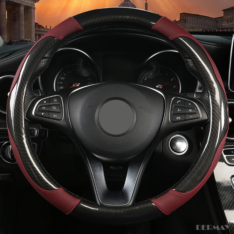DERMAY 7 цветов роскошный чехол рулевого колеса автомобиля Микро волоконная кожа+ углеродное волокно Размер M для стандартного рулевого колеса 14-15"