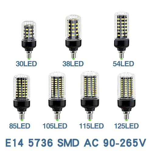 E27 светодиодный светильник E14 лампа лампада SMD5730 220V кукурузы лампа Bombillas 24 36 48 56 69 72 светодиодный s люстры лампы в форме свечи светильник для украшения дома - Испускаемый цвет: Black Cover Bulb e14