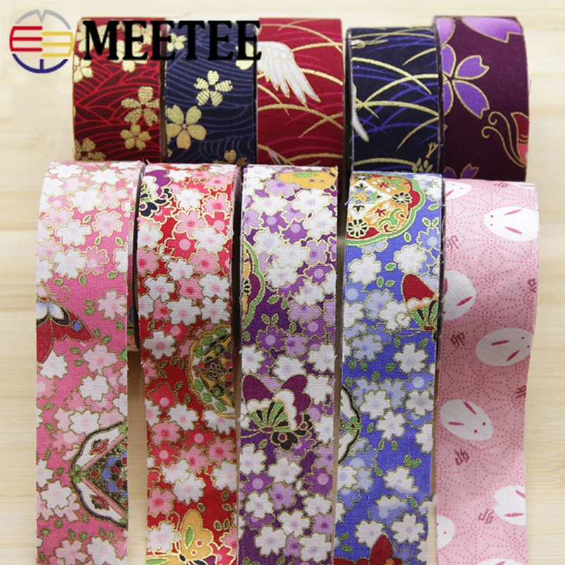 

Meetee 1roll=4.4M 3/4cm Gilding Lace Ribbon Webbing DIY Hand Hair Jewelry Decorative Sewing Material Printing Cotton Linen Lace