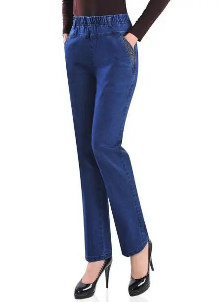 

2017 new Spring autumn embroidered jeans female high elastic waist plus size women long pants T914
