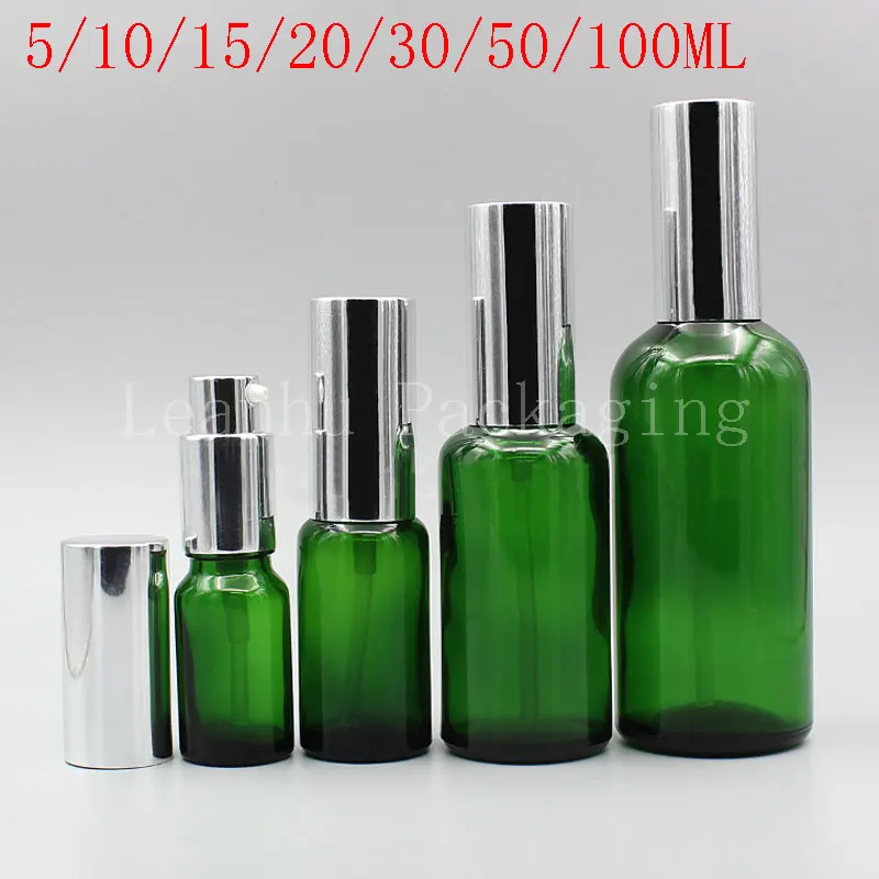 

5 / 10 / 15 / 20 / 30 / 50 / 100 ML Green Glass Chicken Mouth Bottle , Essence / Lotion Sub-bottling , Empty Cosmetic Container