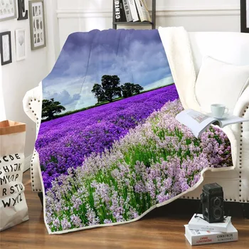 

Lavender Landscape Microfiber Bed Blanket For Adults Kid Purple Sherpa Velvet Plush Throw Blanket Thin Quilt