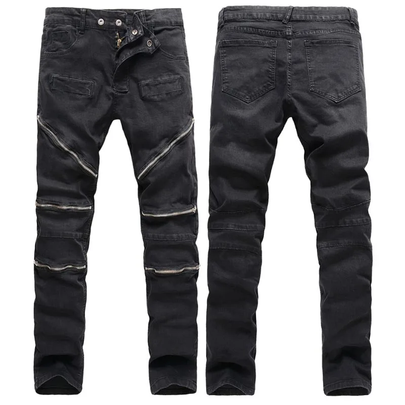 High Quality Men Biker Jeans With Zippers 2016 Brand Mens Retro Slim ...