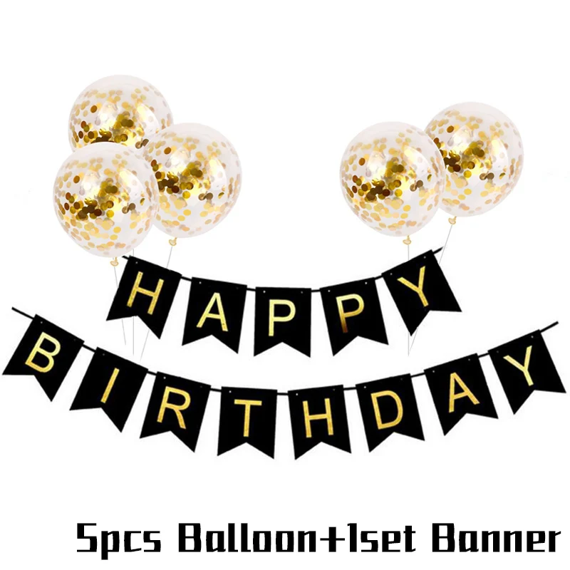 JOY-ENLIFE ко дню рождения украшения плакат "с днем рождения" золотистый воздушный шар "Конфетти" для девочек и мальчиков шарики на день рождения пастельных вечерние поставки - Цвет: Black Set Gold
