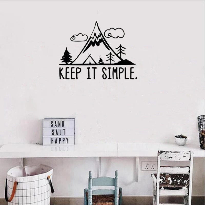 

STIZZY Wall Decal Mountain Pattern Quotes Keep It Simple Wall Sticker Livingroom Art Mural Removable Adventure Home Decor A566