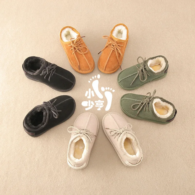 

Winter Solid Color Kids Boots for Boys and Girls Flock Material Plush Lining Warm and Light Lovely Children's Snow Shoes Outdoor