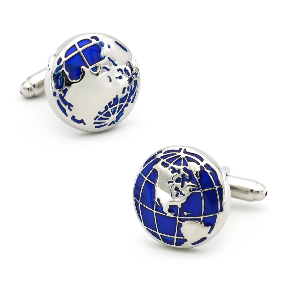 

Men's World Map Cuff Links Copper Material Blue Color