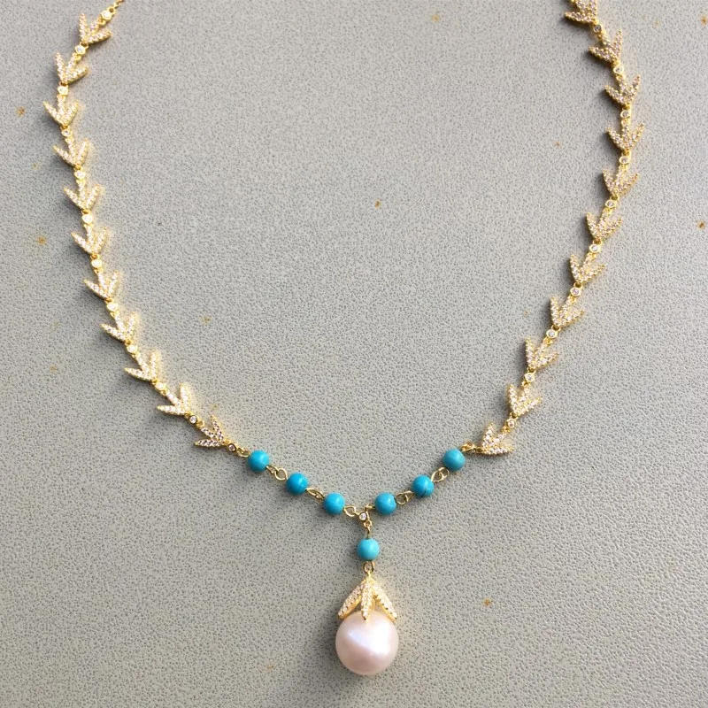 

S925 Sterling Silver Inlaid Zircon Bay Leaf Pearl Necklace Personality Popular Fits Monaco Jewelry with Female Gifts