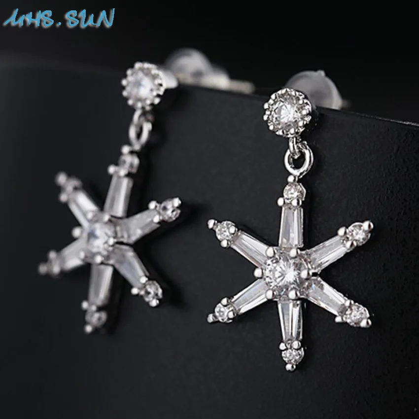 70,CZ070,$5.7,  18k s925.Fashion Women CZ Earrings Six-pointed Star AAA Zircon Stud Earrings Girls Ladies Ear Jewelry For Wedding Party Gift New(3)