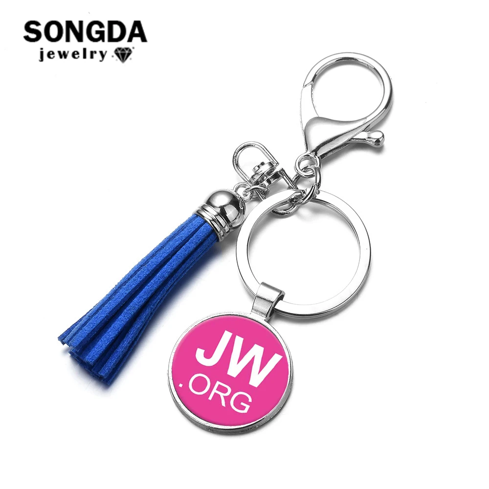 

SONGDA Fine JW .Org Keyrings Tassel Keychain Jehovah's Witnesses Pendant Glass Cabochon Key Chain Ring Creative Bag Car Keyrings
