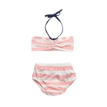 Одежда для новорожденных, детский купальный костюм из 2 предметов для девочек пляжное лямки для купальников, купальный костюм в полоску для девочек, ванный комплект бикини, комплект одежды; Прямая поставка
