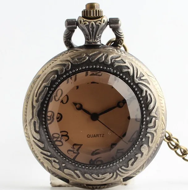 Винтаж бронзовые антиквариаты темно-коричневый стеклянный Современные часы кварцевые пара Панкс цепочки и ожерелья карманные часы