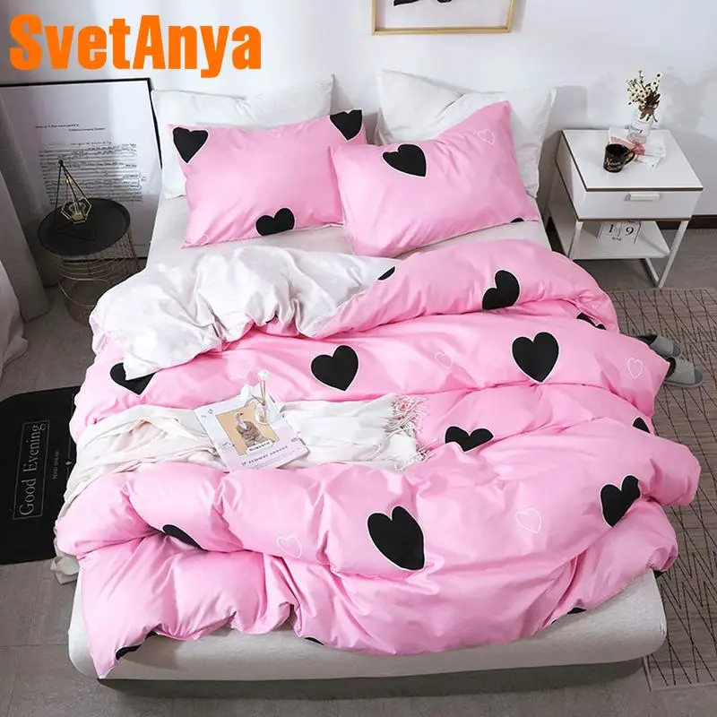 

Svetanya US size Duvet Cover and Pillowcase cheap Bedlinen Heart print Pink Bedding Set Twin Queen King Double Full