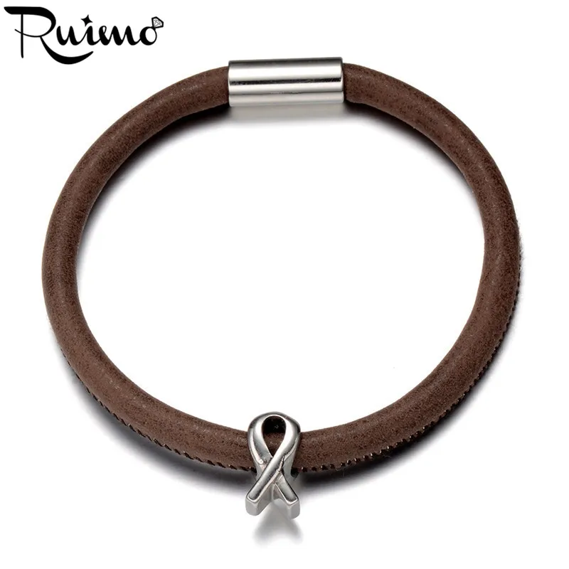 Женские браслеты RUIMO модные из нержавеющей стали 316l 5 мм|bracelet jewelry|breast cancerbraided leather |