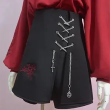 Женские темные шорты для девочек, юбки в готическом стиле, панк, Лолита, Ретро стиль, винтажная Женская Роза, вышивка, цепь, повязка, крест-накрест, низ