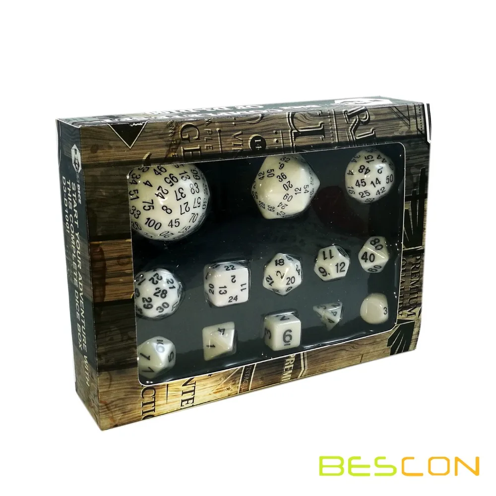 Bescon полный набор многогранных кубиков 13 шт. D3 D100 100 боковых костей непрозрачных