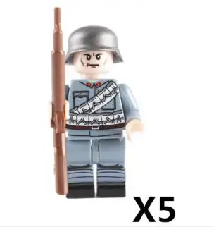 Военный солдат WW2 Minifigs Строительные блоки Набор немецкая армия шлем оружие стрелы совместимые части игрушек подарки для детей D097 - Цвет: 02Soldiers-5pcs