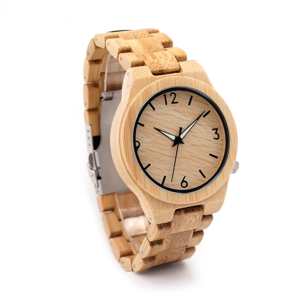 BOBO BIRD V-D27 Mens Bamboo Wristwatch Japan Movement Quartz Watch Original Bamboo Band Folding Clasp with Safety Clock