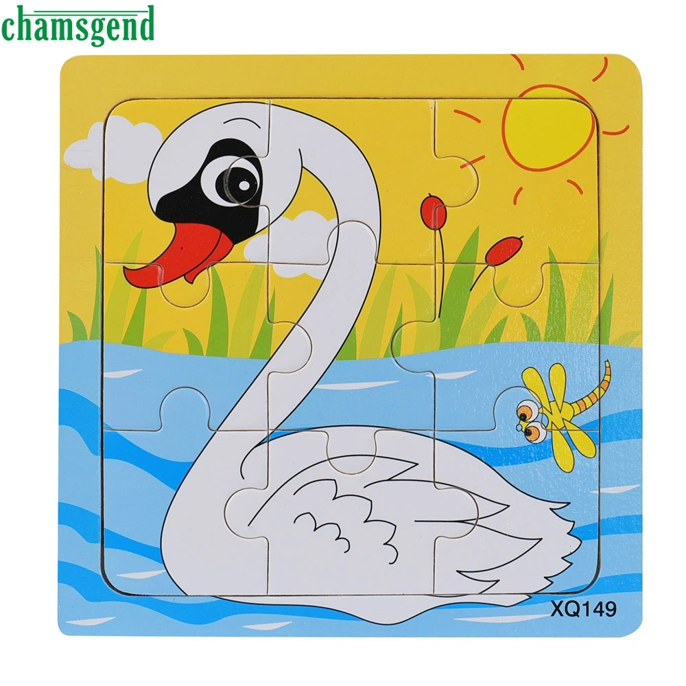 Cute Cartoon Puzzle Gooes Animal Wooden Puzzle Intelligence Kids Educational Baby Toys Brain Teaser Children Tangram Gift