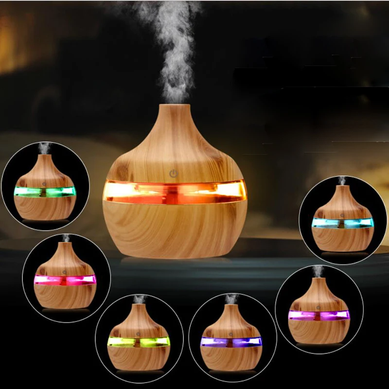 

ATWFS Humidifier Aroma Oil Diffuser Ultrasonic Aromatherapy Wood Grain Air Humidifier USB Mist Maker Fogger LED Light