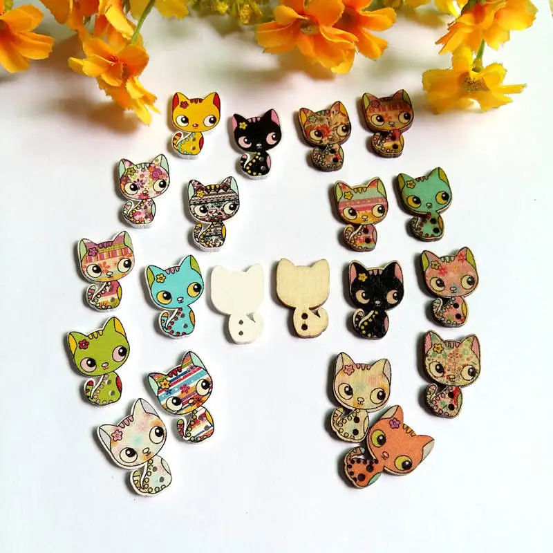 

50pcs/lot mix color cat Wooden Buttons for Crafts DIY Sewing Accessories Decorative Buttons Sewing Scrapbooking