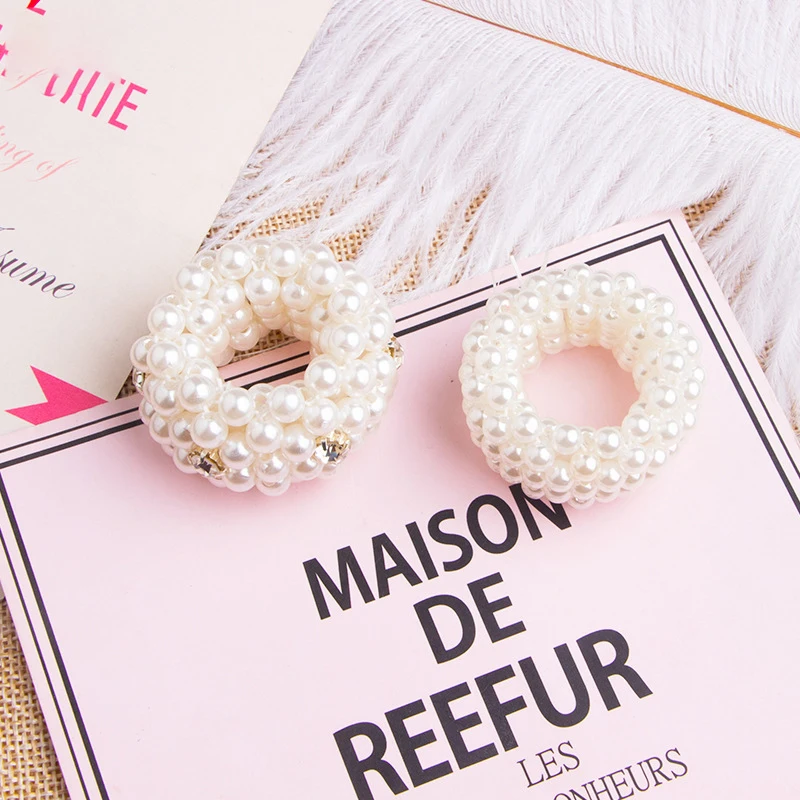 Korean style pearl beaded hair ties Scrunchies Elastic hairband Ponytail Holders women  Hair Rope Rubber gum Hair Accessories