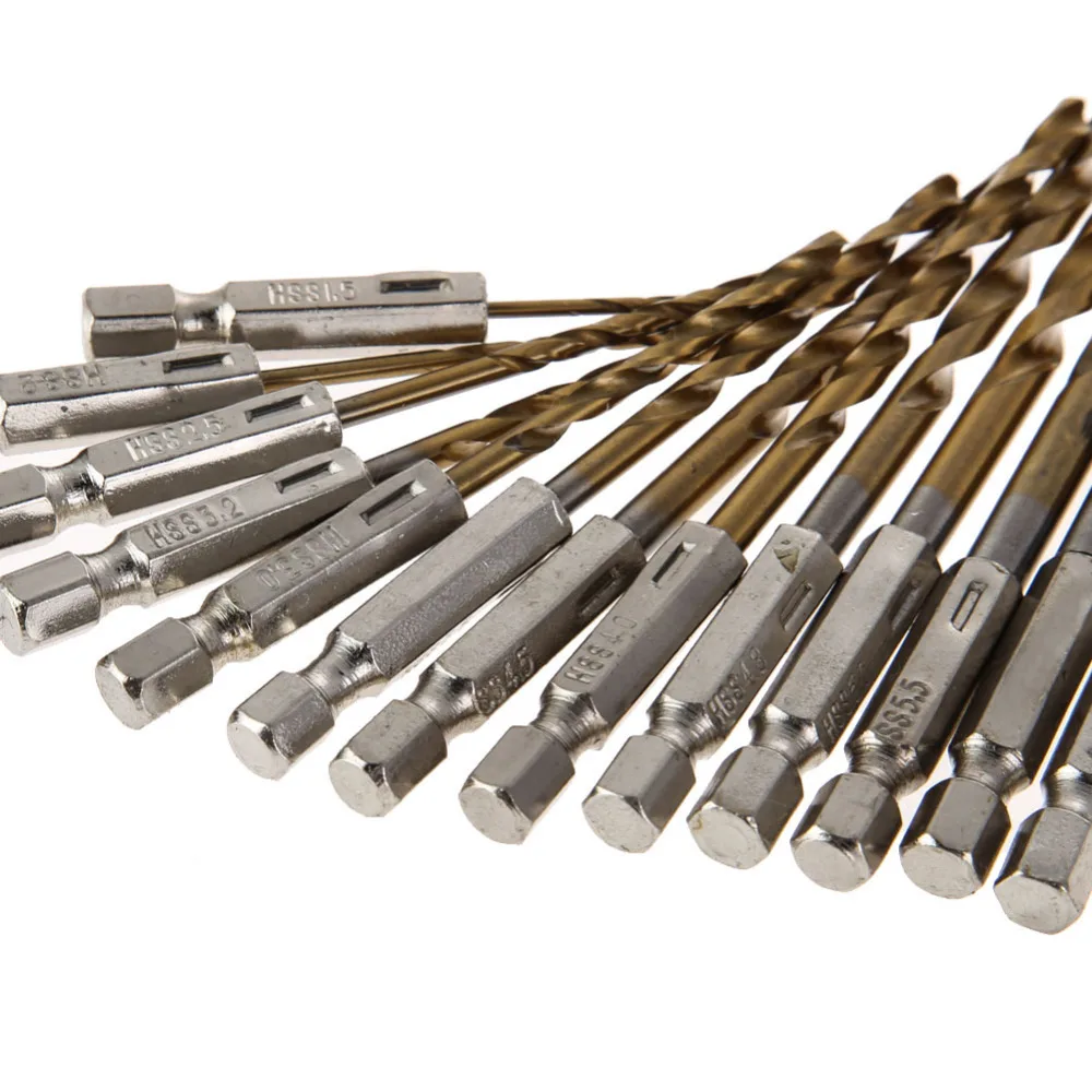 13pcs Carbide Twist Drill Bit Electric Power Tool High Speed Steel HSS High Straight Coated Drill Bit Set 1/4 Hex Shank