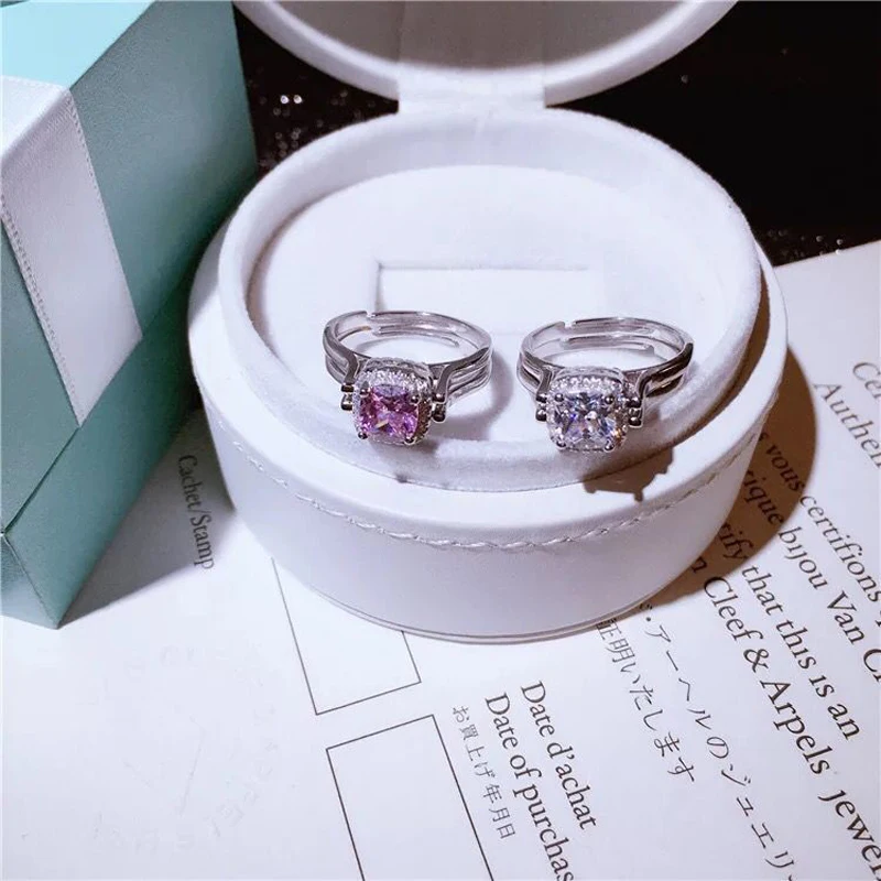 Креативные двухсторонние циркониевые женские кольца Корейская личность обратимые 2 цвета Каменные Свадебные кольца ювелирные изделия на палец Bague Femme