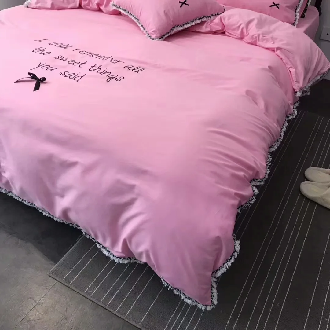 

M1904015 Korean Style Embroidered Cotton Lady's Butterfly Knot Fashion Lace Double Bed Sheets queen size comforter sets