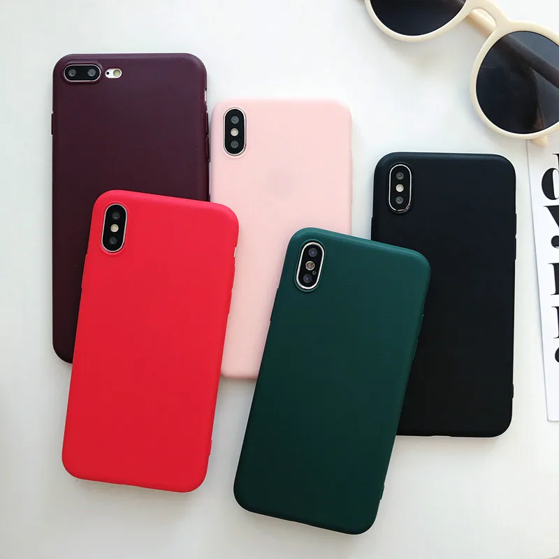 

Silica Phone Case For iPhone 7 6 6s 8 X Plus 5 5s SE XR XS Max Simple Solid Color Ultrathin Soft TPU Case Candy Color Back Cover