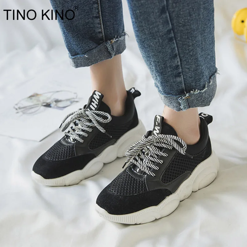 

TINO KINO Women Platform Mesh Spring Vulcanized 2019 New Ladies Lace Up Casual Sport Walking Shoes Female Fashion White Shoe