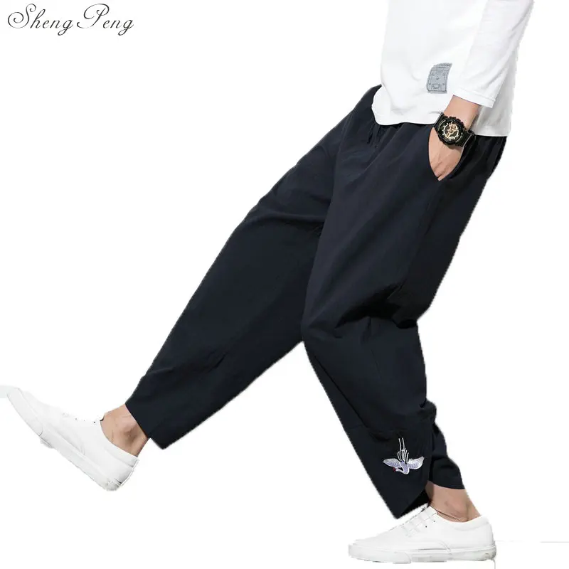 Брюки в китайском стиле, Восточная Мужская одежда, традиционные шорты с вышивкой, традиционные китайские брюки для мужчин, брюки кунг-фу, G188 - Цвет: 1