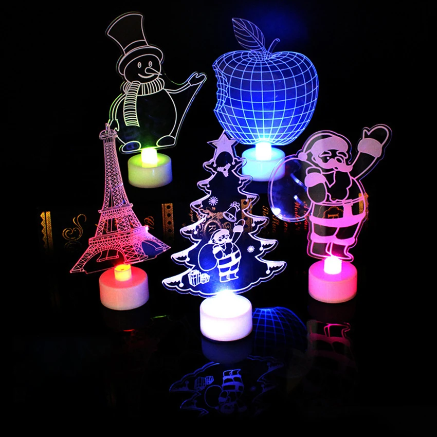 Colorful 3d Stylish Led Lamp Santa Christmas Tree Apple Tower Flash Night Light Decorative Night Light For Kids Bedroom Bedside Led Night Lights Aliexpress