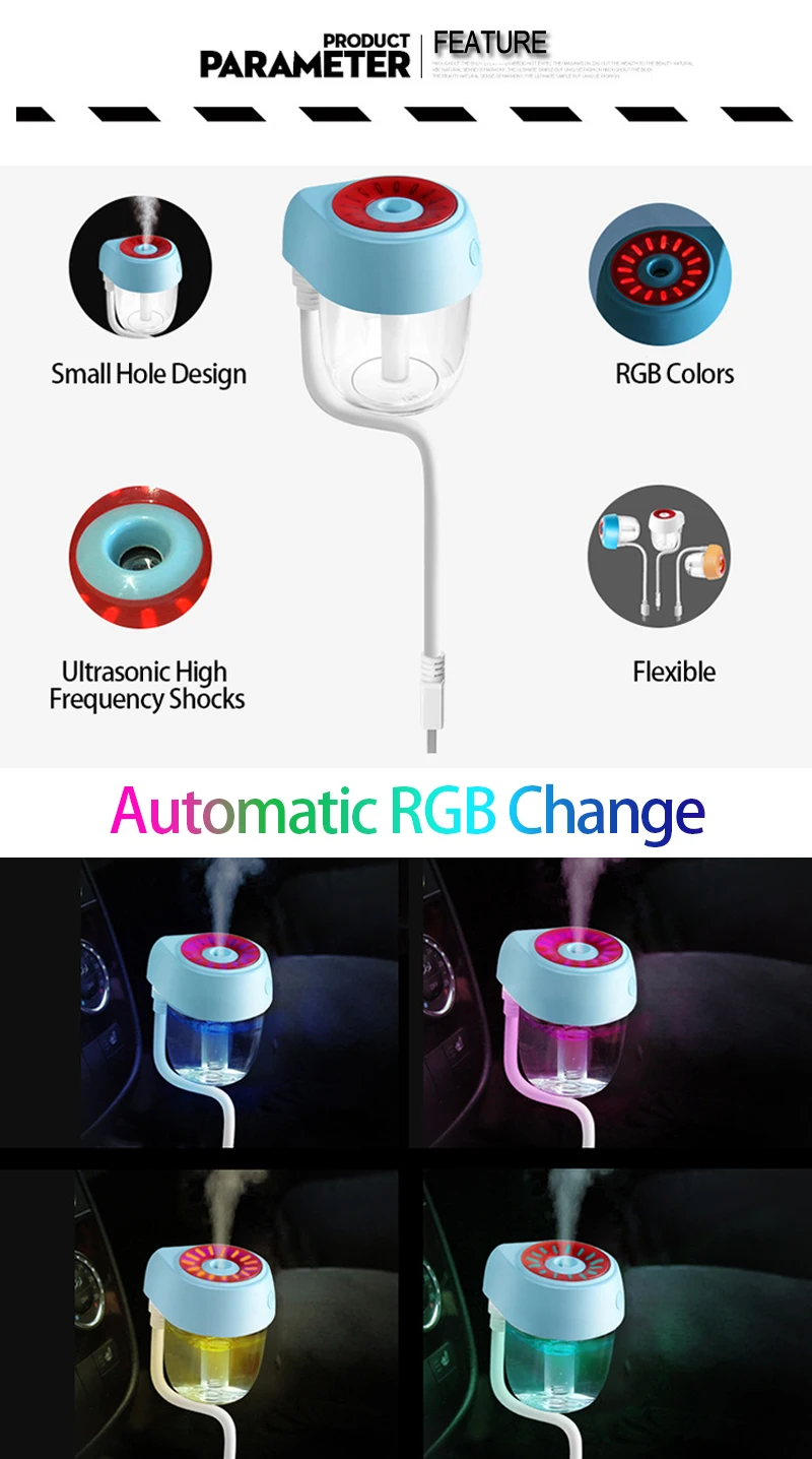 Портативный Автомобильный увлажнитель воздуха Красочный Светодиодный свет мини автомобильный Арома эфирный масляный диффузор; увлажнитель ароматерапия очиститель воздуха USB
