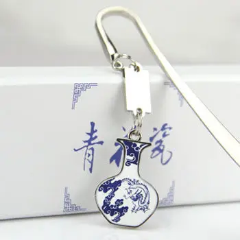 Китайский стиль белое синее фарфоровое металлические закладки креативная Классическая длинная ручка сувенир для выпускника школы учительницы Закладка - Цвет: Dragon bottle