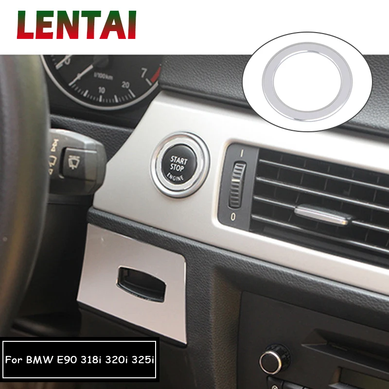 

LENTAI Auto Car Styling Aluminum Alloy Keyhole Start Switch Botton Ring Frame Sticker For BMW E90 E91 E92 3 series Accessories