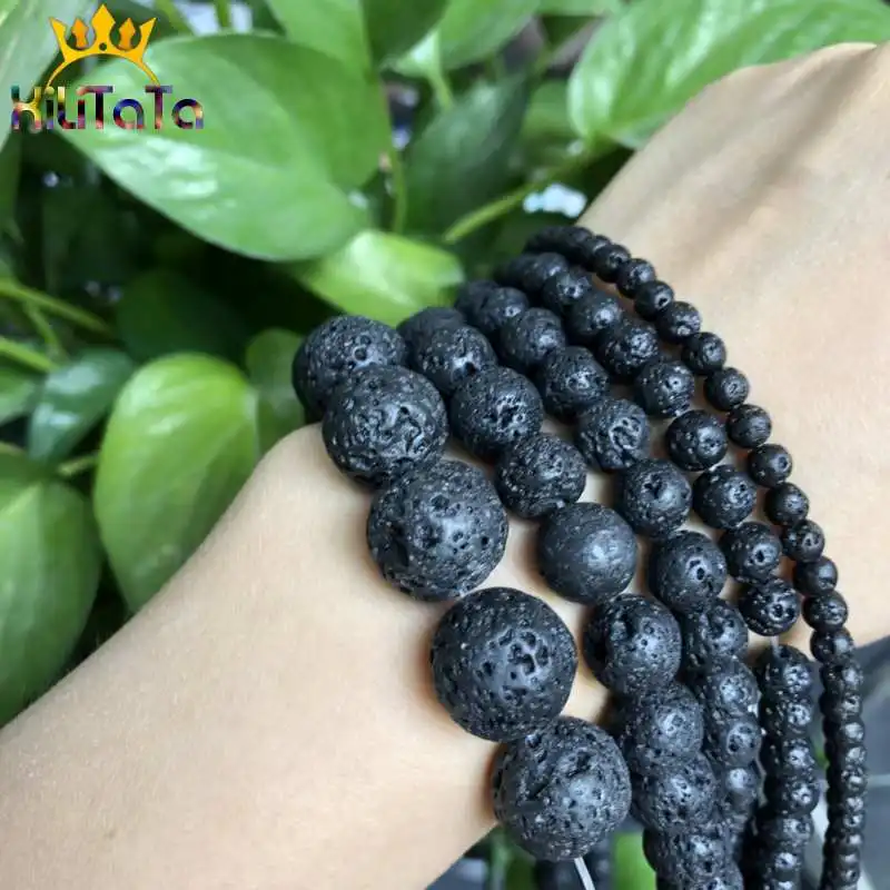 100 Cuentas De Lava Negra De 10 Mm, Cuentas De Piedras Preciosas