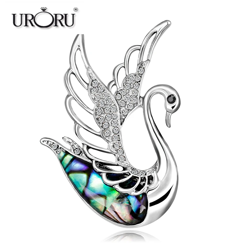 

URORU Brooch, High-quality Swan Enamel Brooches for Women Wedding Bouquets Silver Color Lapel Pins and Brooch Jewelry Gift